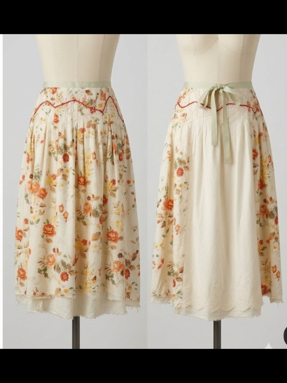 Urban Outfitters Floral Cream Midi Skirt (Sz 5) Y2K Cotton Garden Cottagecore